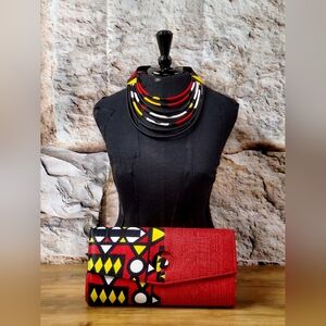 Bold African Print Necklace and Clutch Set